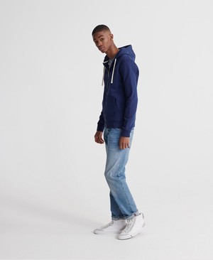 Superdry Organic Cotton Standard Label Loopback Cipzár Férfi Kapucnis Pulóver Kék | FIVWR0416